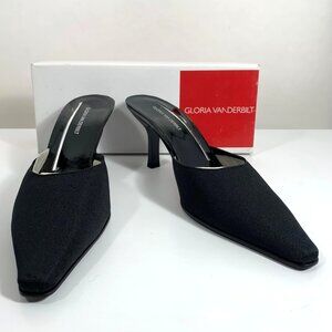 NIB Gloria Vanderbilt Black Fabric Heeled Mules Gradually Style 8.5M Women Shoes
